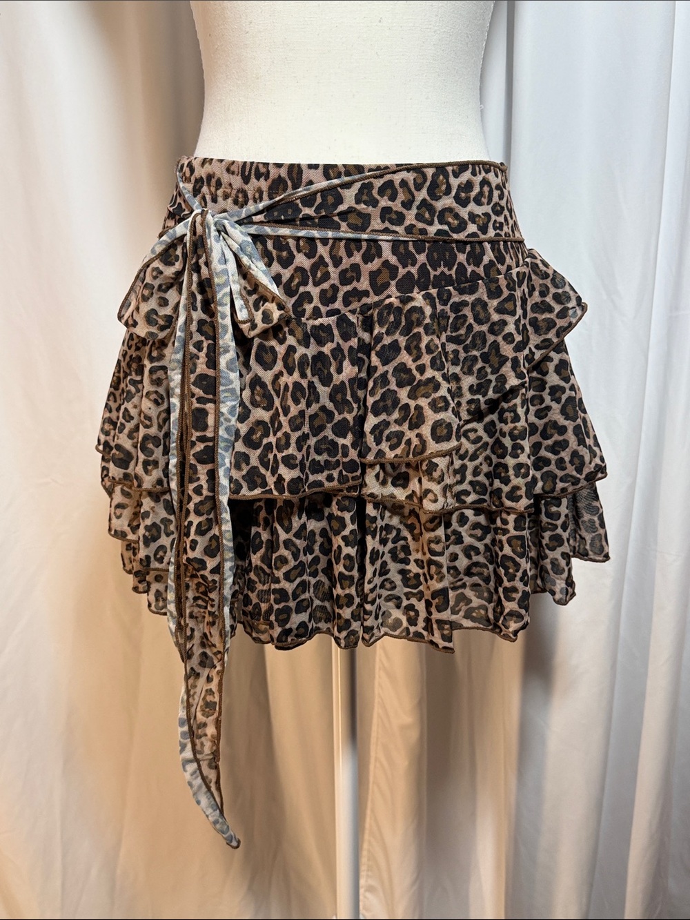 Leopard Print Tiered Ruffle Mini Skirt
